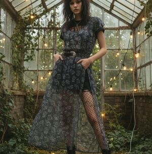 NWT Dressed in LALA Size S Zodiac Mesh Maxi Dress High Slits Grunge Fairycore!